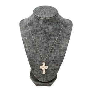 White Pearl Cluster Cross 4mm Cultured Freshwater Pearls & Sterling Silver Chain